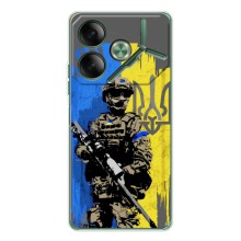 Чехол с украинским воином на Tecno Pova 7 (Воин с гербом)