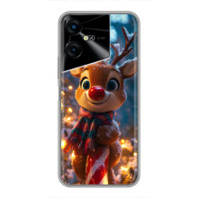 Яркий чехол для Tecno POVA Neo 3 с Зимними Оленятами – Олень в шарфе