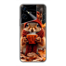 Печатный чехол «Зверята с кофе» для Tecno POVA Neo 3 – Белка с кофе