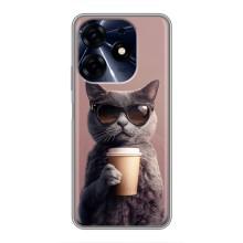 Чехол с принтом стильные животные для Техно Спарк 10 Про (Кот с кофе)