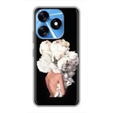 Чехлы (ART) Цветы на TECNO Spark 10 (VPrint) (Белые цветы)
