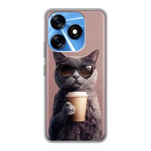 Чехол с принтом стильные животные для Техно Спарк 10 (Кот с кофе)