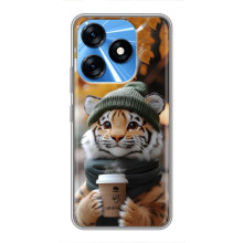 Печатный чехол «Зверята с кофе» для TECNO Spark 10 – Тигр с кофе