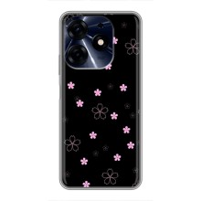 Чехол с розовым рисунком для TECNO Spark 10c (Розовые цветы на черном)