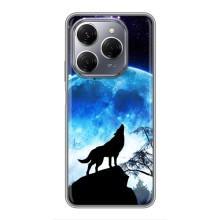 Чохол з Вовком на TECNO Spark 20 Pro – Виє на місяць