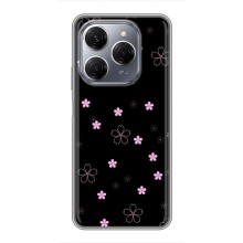 Чохол з розовим принтом для TECNO Spark 20 Pro (Рожеві квіти на чорному)
