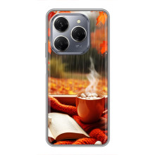 Чехол с уникальным дизайном «Осень с кофе» для TECNO Spark 20 Pro – Кофе и дождь