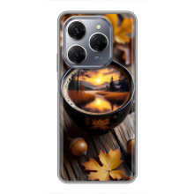 Чехол с уникальным дизайном «Осень с кофе» для TECNO Spark 20 Pro – Тёмный кофе