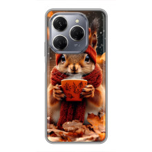 Печатный чехол «Зверята с кофе» для TECNO Spark 20 Pro – Белка с кофе