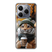 Печатный чехол «Зверята с кофе» для TECNO Spark 20 Pro – Тигр с кофе