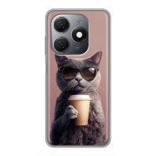 Чехол с принтом стильные животные для Техно Спарк 20 (Кот с кофе)