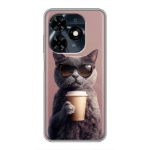 Чехол с принтом стильные животные для Техно Спарк 20с (Кот с кофе)