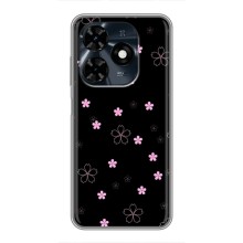 Чехол с розовым рисунком для TECNO Spark 20c (Розовые цветы на черном)