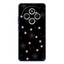 Чехол с розовым рисунком для Tecno Spark 30 (Розовые цветы на черном)