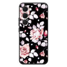 Чехлы с Цветами для Tecno Spark 40 Pro Plus (VPrint) (Цветочки на черном)