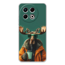 Чехол с принтом стильные животные для Спарк 40 Про (Лось с кофе)