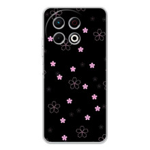Чехол с розовым рисунком для Tecno Spark 40 Pro – Розовые цветы на черном