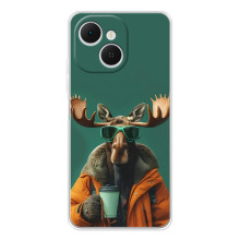 Чохол з принтом стильні тварини для ТЕКНО Спарк 40С (Лось з кавою)