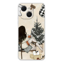 Рождественские, Праздничные Чехлы для Телефон можно записать как: ТЕКНО Спарк 40С. (Девушка с елкой)