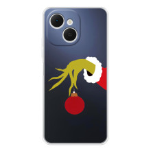 Зимние Чехлы для Телефон можно записать как: ТЕКНО Спарк 40С. - прозрачный фон – Гринч с игрушкой