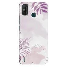 Чехол с цветочным принтом на Техно Спарк 6 ГО – Фиолетовые листья