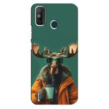 Чехол с принтом стильные животные для Техно Спарк 6 ГО – Лось с кофе
