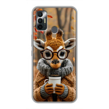 Друкований чохол 'Звірята з кавою' для TECNO Spark 7 (KF6n) – Жираф з кавою