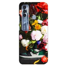 Брендновые Чехлы для TECNO Spark 7 Pro - (PREMIUMPrint) (Nike цветы)