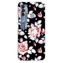 Чехлы с Цветами для TECNO Spark 7 Pro (VPrint) (Цветочки на черном)