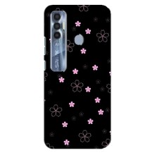 Чехол с розовым рисунком для TECNO Spark 7 Pro (Розовые цветы на черном)