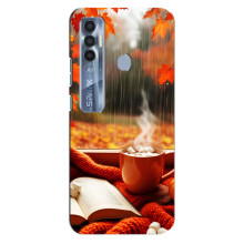 Чехол с уникальным дизайном «Осень с кофе» для TECNO Spark 7 Pro – Кофе и дождь