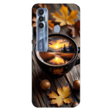 Чехол с уникальным дизайном «Осень с кофе» для TECNO Spark 7 Pro – Тёмный кофе