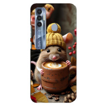 Друкований чохол 'Звірята з кавою' для TECNO Spark 7 Pro – Мишка з кавою