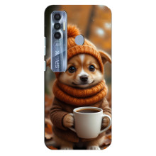 Друкований чохол 'Звірята з кавою' для TECNO Spark 7 Pro – Песик з кавою