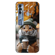 Друкований чохол 'Звірята з кавою' для TECNO Spark 7 Pro – Тигр з кавою