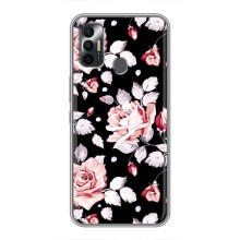 Чехлы с Цветами для TECNO Spark 7P (VPrint) (Цветочки на черном)