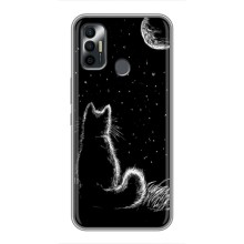 Чехол с принтом для TECNO Spark 7P (AlphaPrint) Модные коты (Котик и луна)