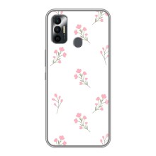 Чехол с розовым рисунком для TECNO Spark 7P (Розовые цветы)