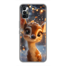 Яркий чехол для TECNO Spark 7P с Зимними Оленятами – Оленёнок среди гирлянд