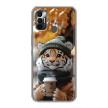 Печатный чехол «Зверята с кофе» для TECNO Spark 7P – Тигр с кофе
