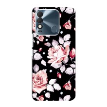 Чехлы с Цветами для TECNO Spark 8 (VPrint) (Цветочки на черном)
