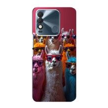 Чехол с принтом стильные животные для Техно Спарк 8 (Ламы в очках)