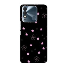 Чехол с розовым рисунком для TECNO Spark 8 (Розовые цветы на черном)