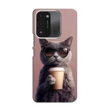 Чехол с принтом стильные животные для Техно Спарк 8с – Кот с кофе