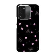 Чехол с розовым рисунком для TECNO Spark 8C – Розовые цветы на черном