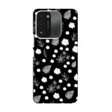 Чехлы с тематикой "ЦВЕТЫ" на TECNO Spark 8C (цветение на чорном)