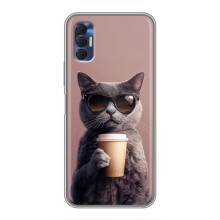 Чехол с принтом стильные животные для Техно Спарк 8Р (Кот с кофе)
