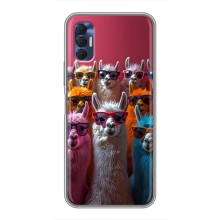 Чехол с принтом стильные животные для Техно Спарк 8Р (Ламы в очках)
