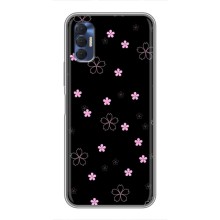 Чехол с розовым рисунком для TECNO Spark 8P (Розовые цветы на черном)