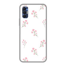 Чехол с розовым рисунком для TECNO Spark 8P (Розовые цветы)